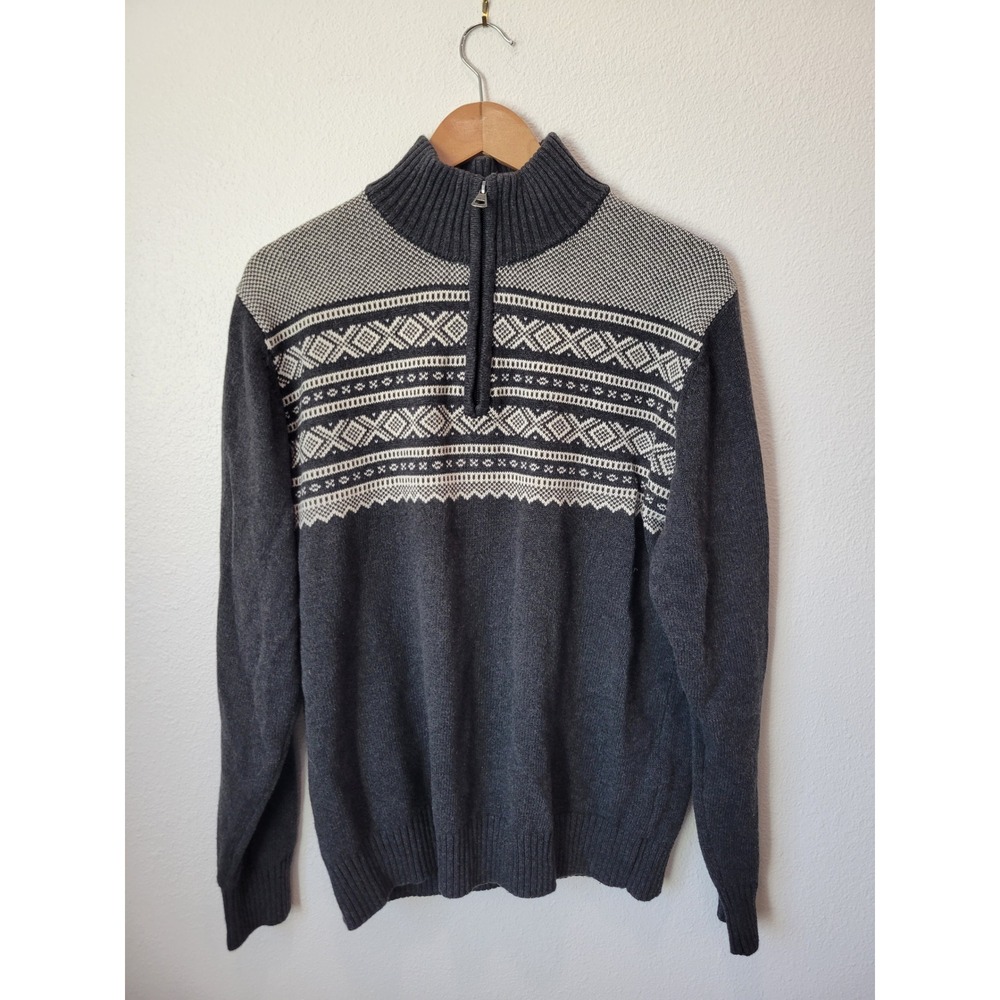 Weatherproof Vintage Fair Isle Quarter Zip Sweater Gray Medium